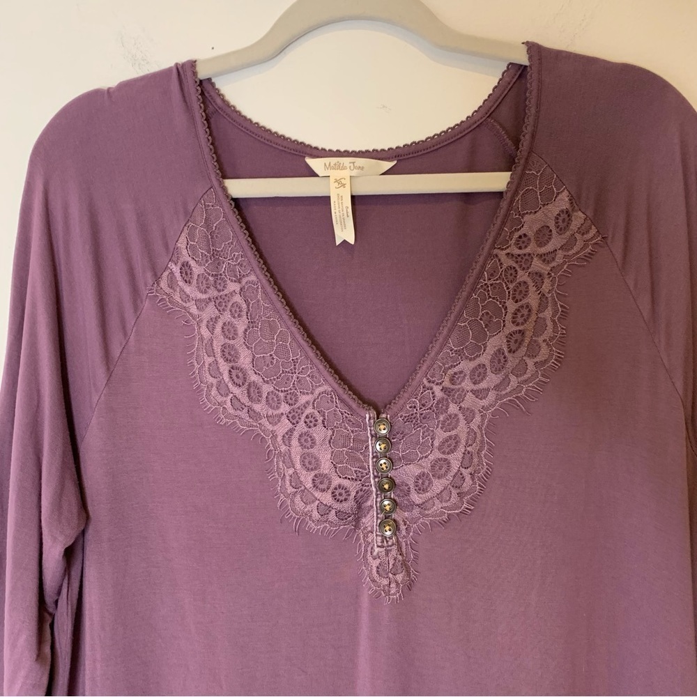Matilda Jane EUC boho purple mauve vneck long‎ sleeve tunic top. Size XL - Picture 4 of 9
